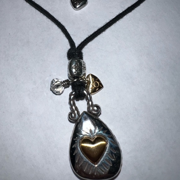Brighton Black Cord Necklace with Silver and Gold Heart Pendant - Picture 2 of 5